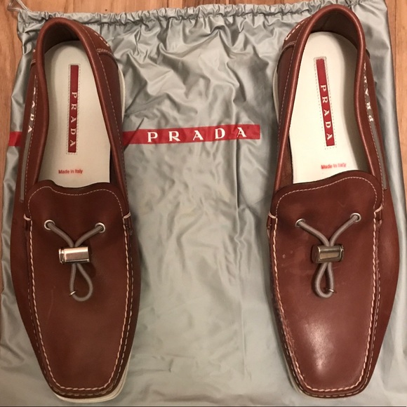 Prada Brown Boat shoe with draw string. - Picture 2 of 8